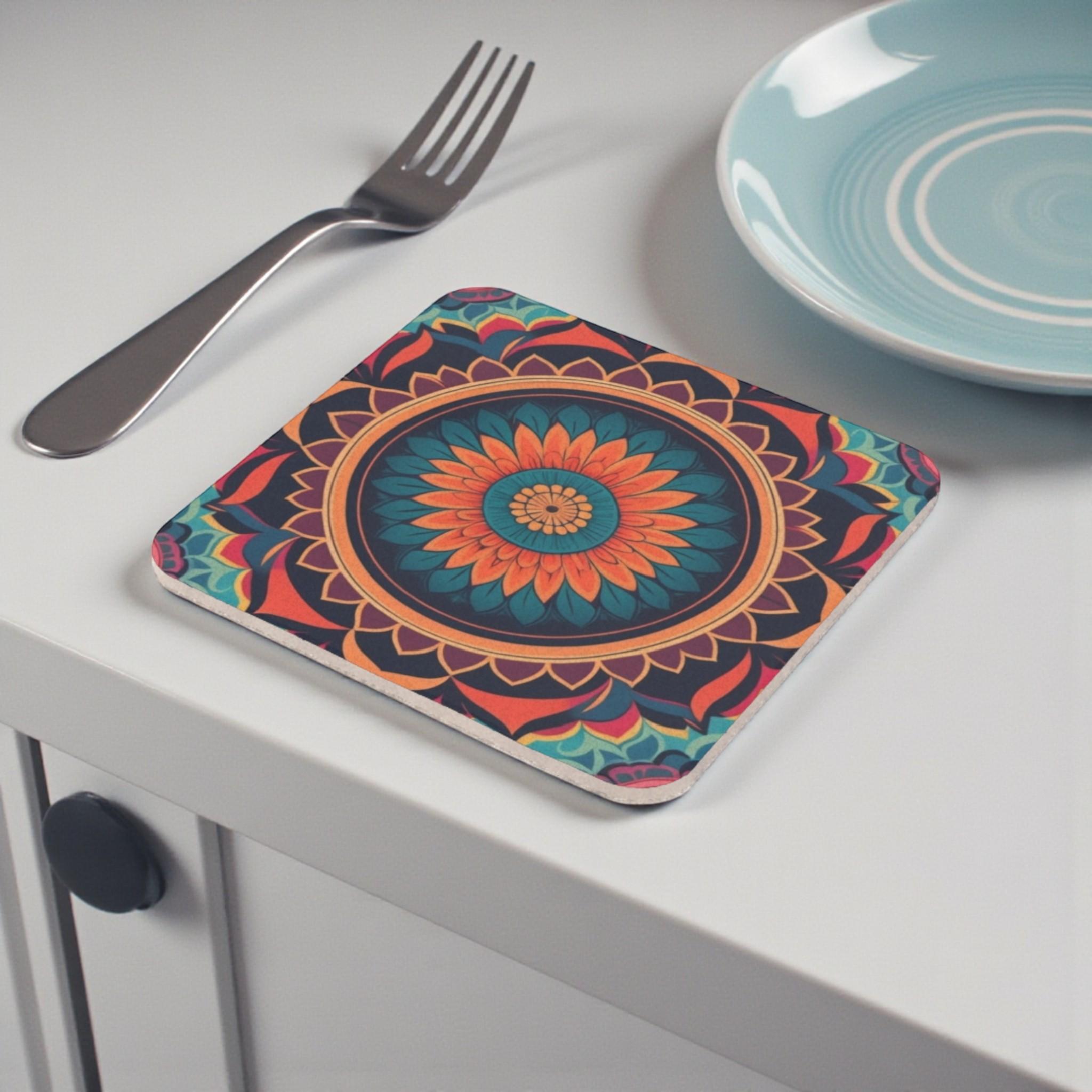 Bold Mandala Pattern Cork Back Coaster