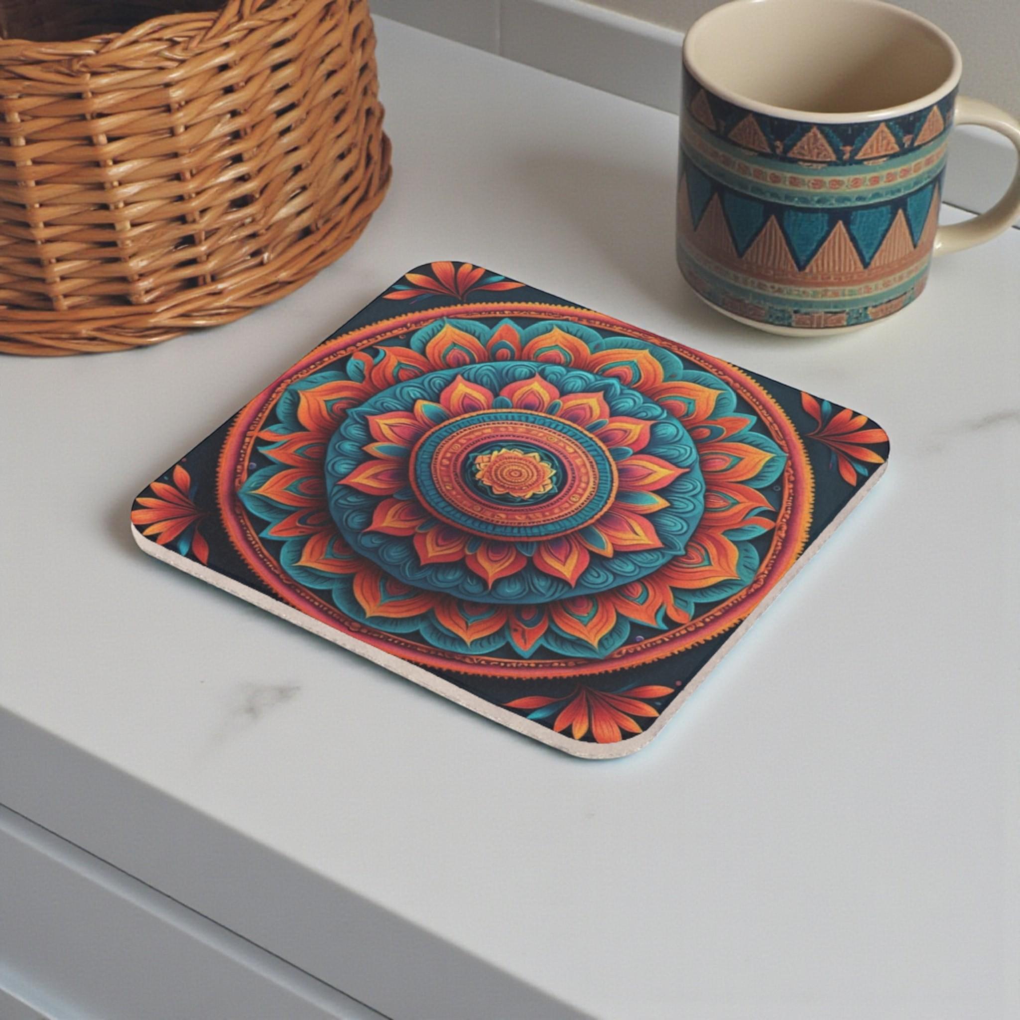 Charming Mandala Blossom Cork Back Coaster