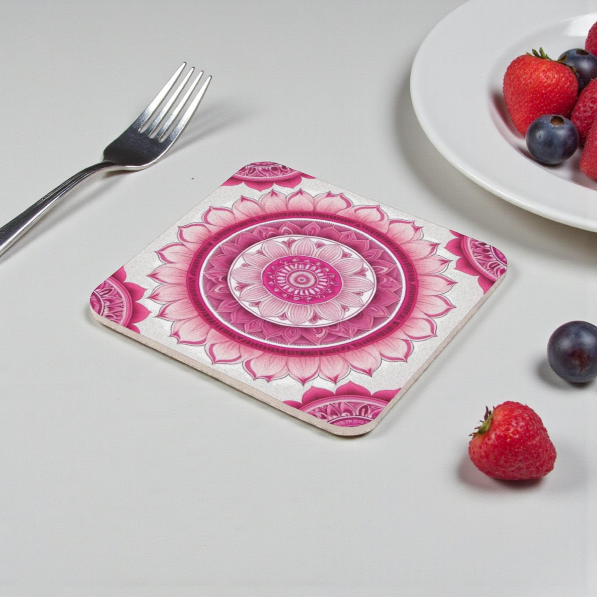 Elegant Pink Mandala Cork Back Coaster