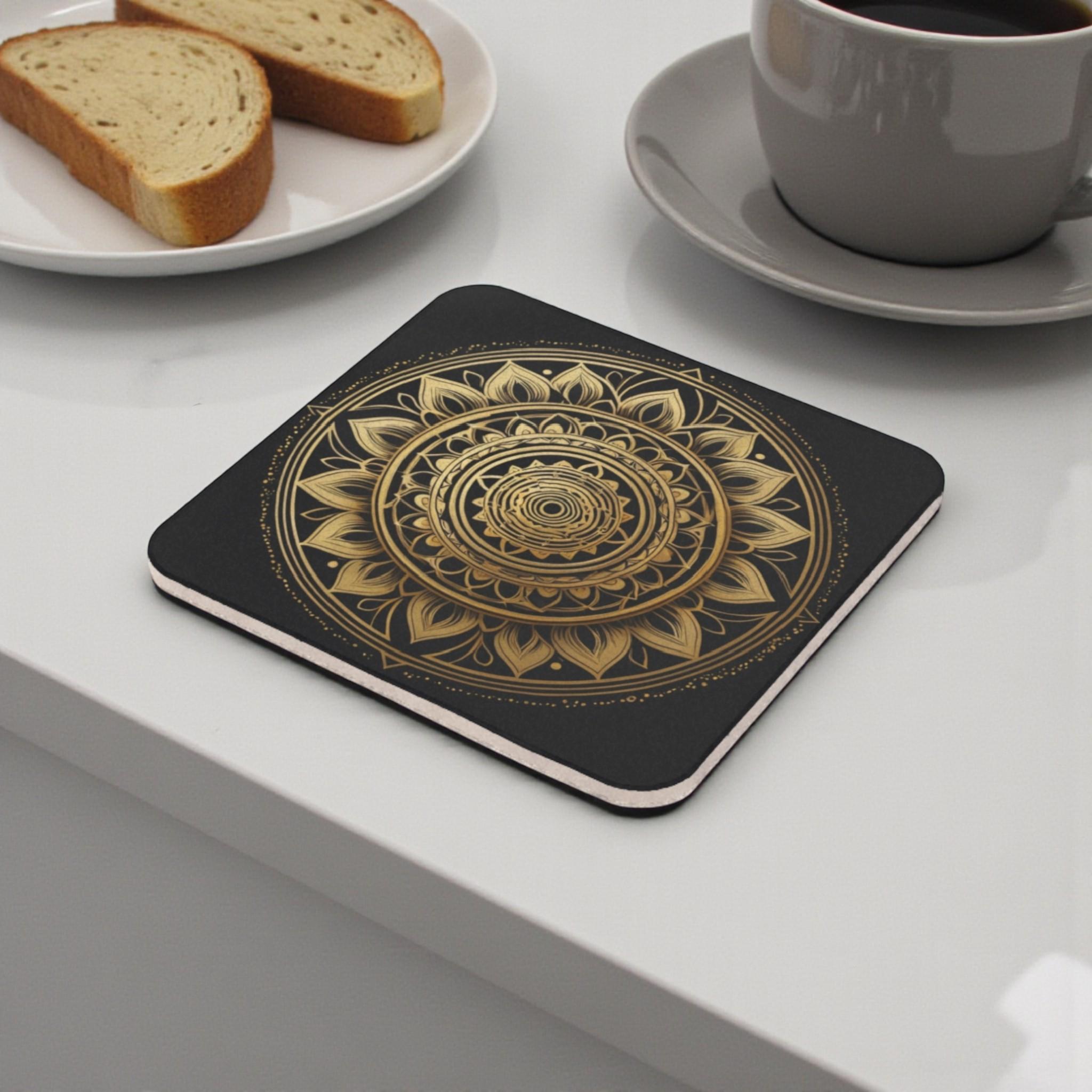 Luxurious Black & Gold Mandala Cork Back Coaster