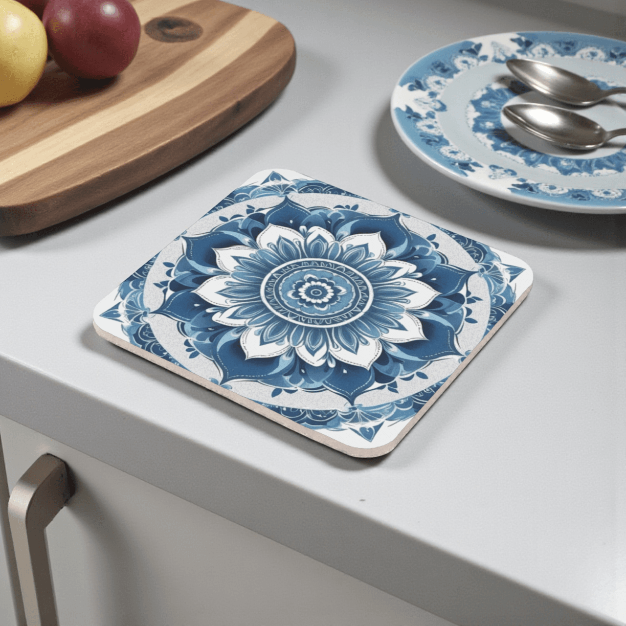 Vintage Blue Mandala Cork Back Coaster