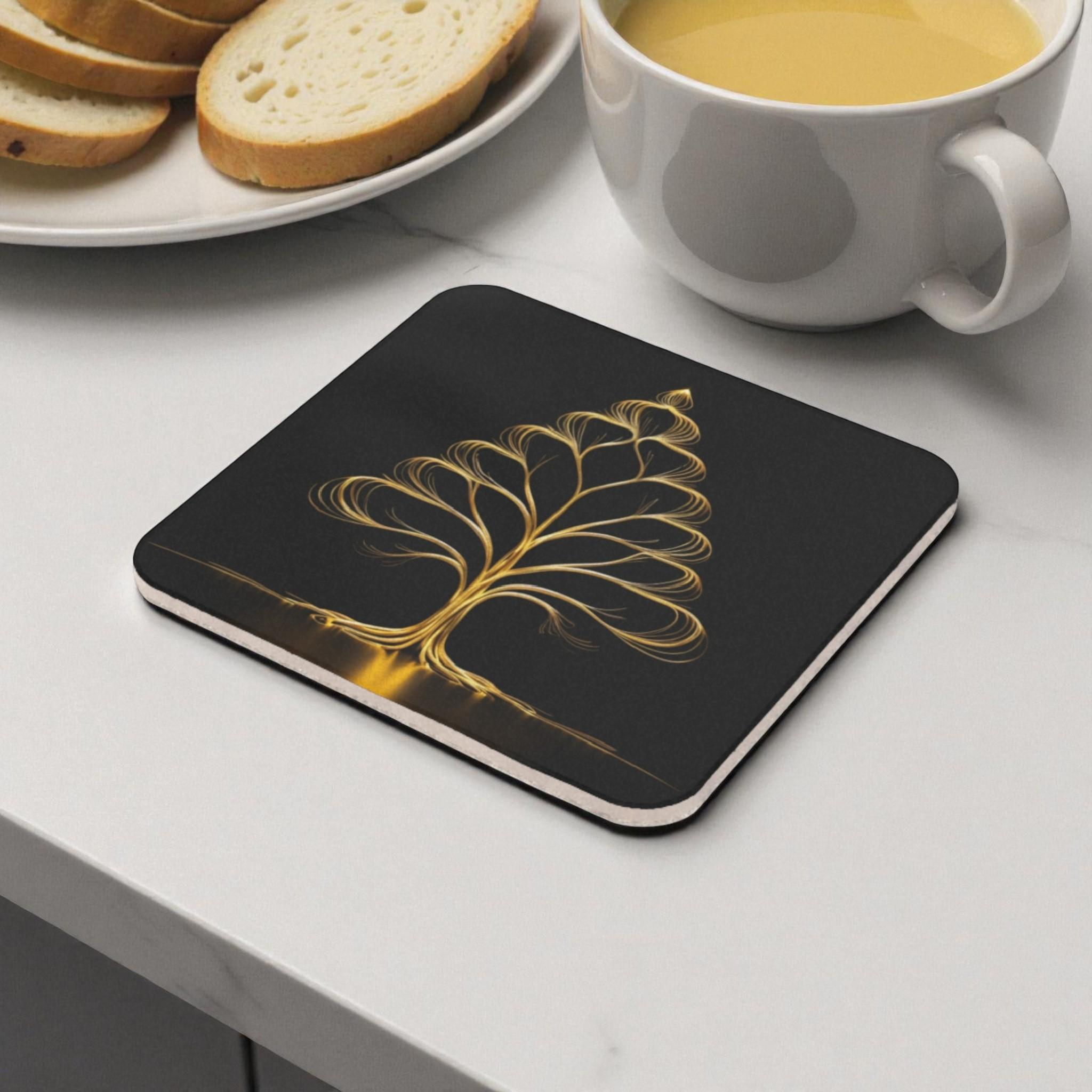 Radiant Gold Tree Cork Back Coaster
