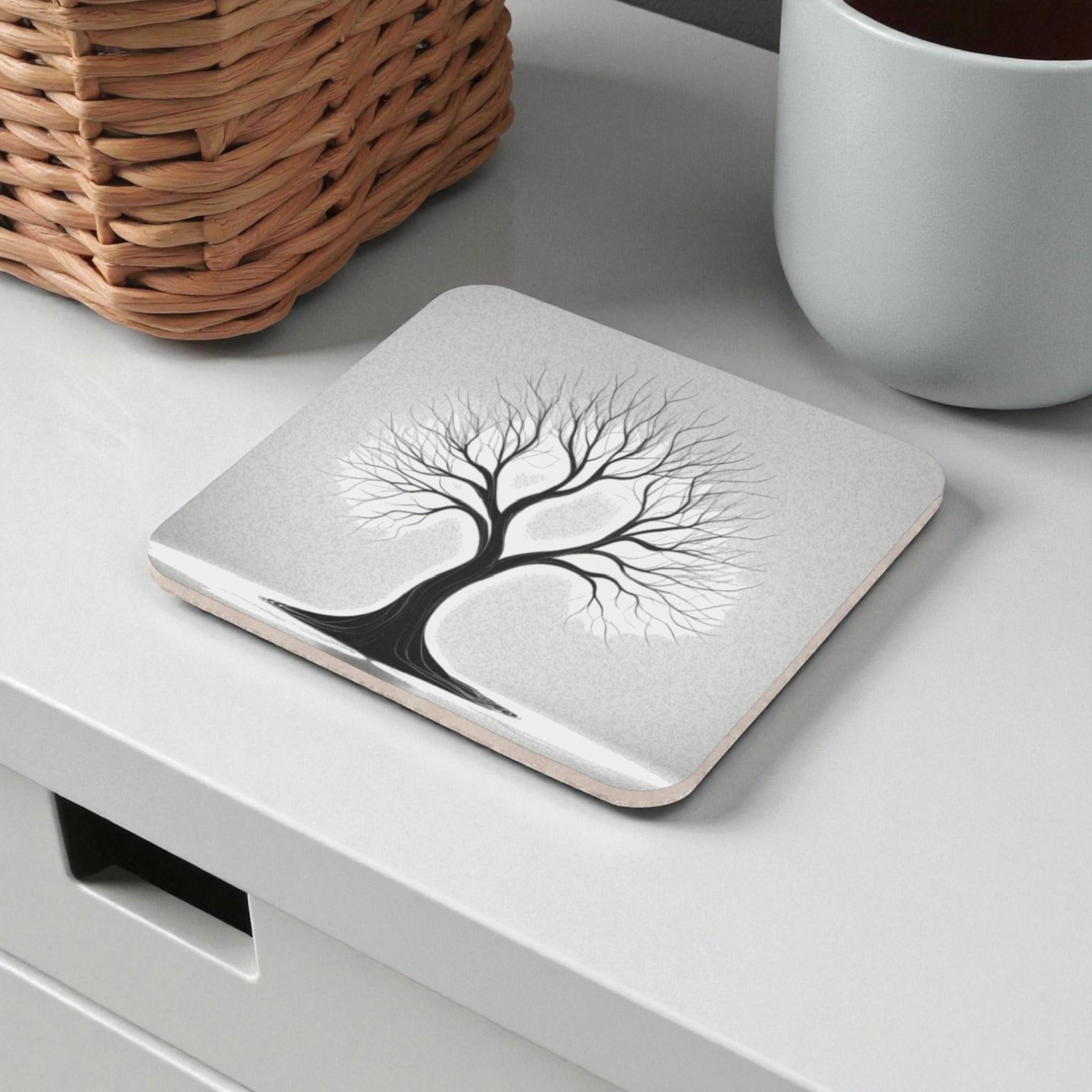 Graceful Monochrome Tree Cork Back Coaster
